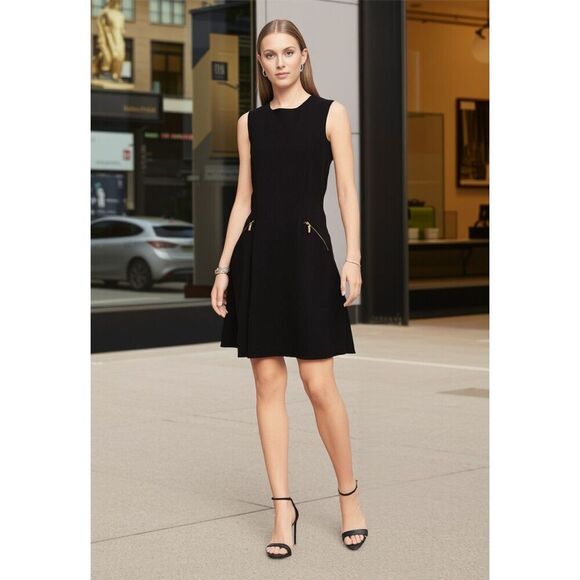 Sharagano Black Fit & Flare Sleeveless Dress Aize 8 - Picture 7 of 11